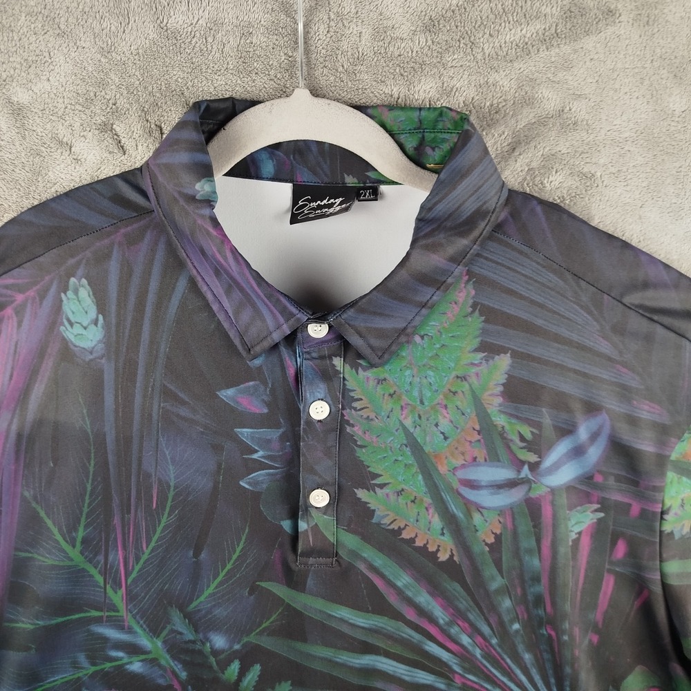 Sunday Swagger Shirt Mens 2XL Black‎ Tropical Golf Polo Smith Bits Print
